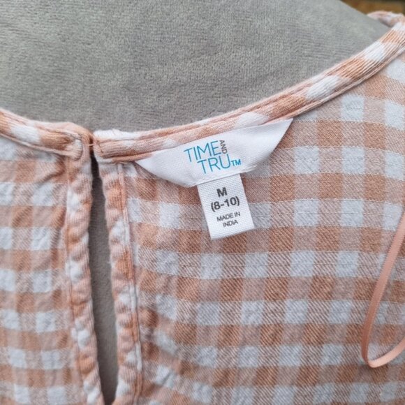 Time and Tru Pink and White Long Sleeve Peplum Blouse - Picture 2 of 7